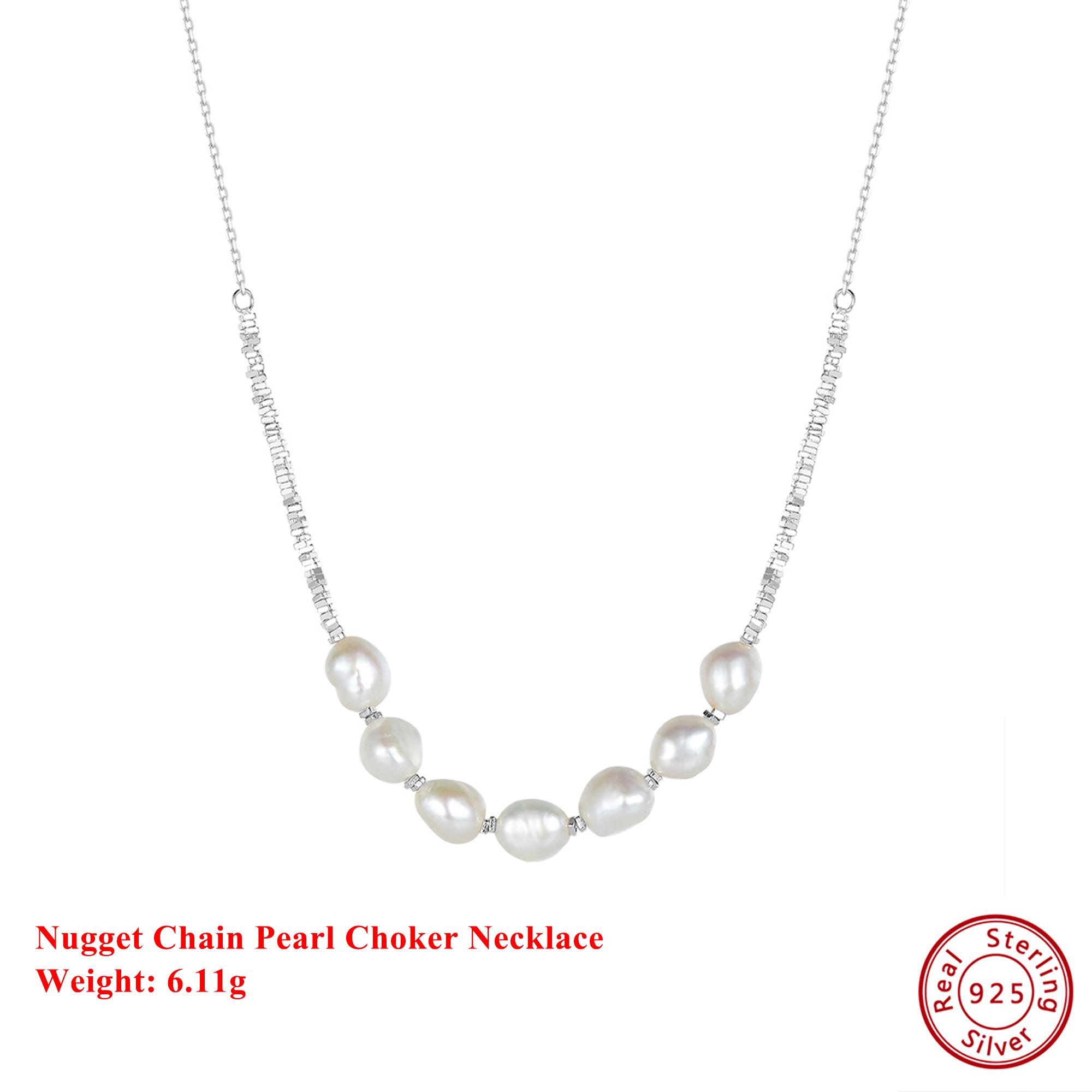 

EFFIE QUEEN 925 Pure Silver 14k Gold Baroque Pearl Chain Choker Necklace Natural Jewelry for Women Wedding Party Banquet GPN69 срібний