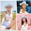 Rhinestones Tassels Cowboy Hat for Women Teens Breathable Wide Brim Beach Hat Music Festival Hat Bachelorette Party Cap