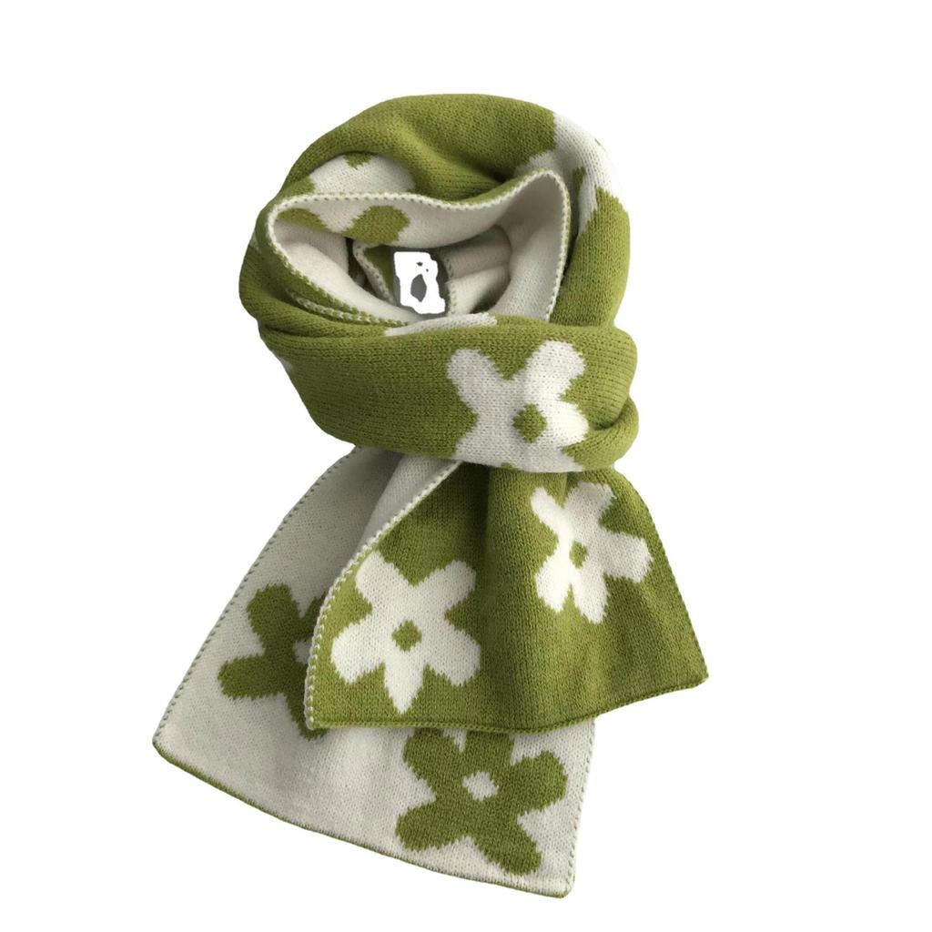 Small Flower Pattern Cashmere Scarf Women's Winter Knitted Scarf Japanese Warm Thickened Scarf