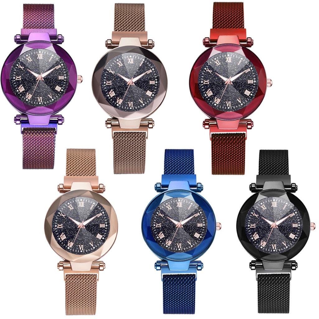 Elegant Women Starry Sky Luminous Watch With Roman Numerals And Magnetic Buckle