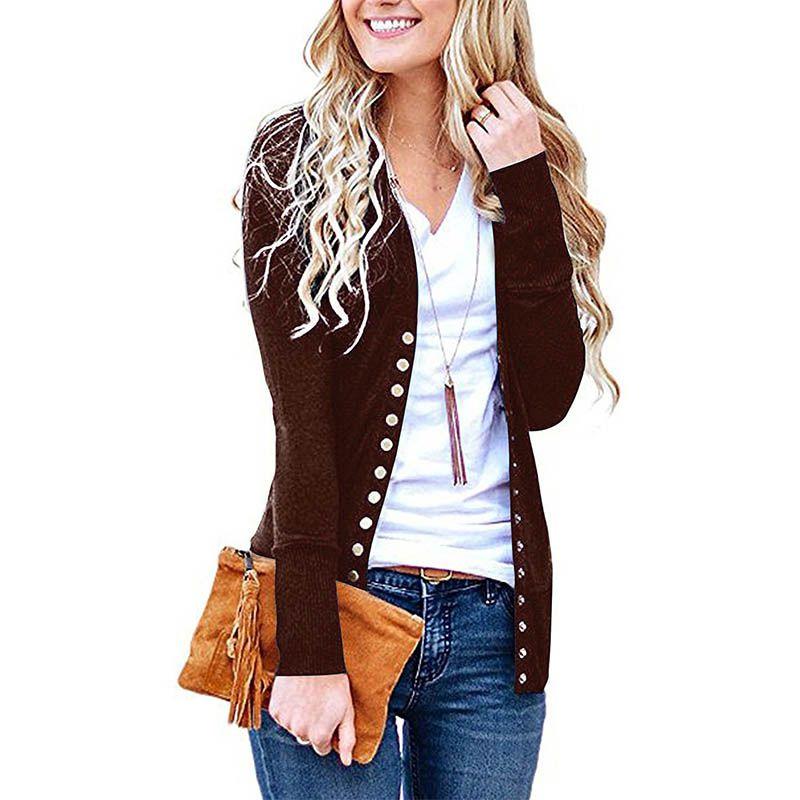 Premium Women V Neck Cardigan Coat Slim Fit Button Plain Cotton Blend Jacket Outwear Top