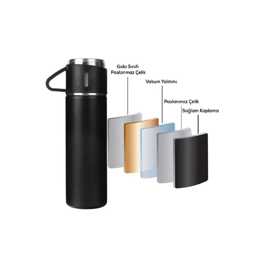Set Of 3 Thermos Cups Black
