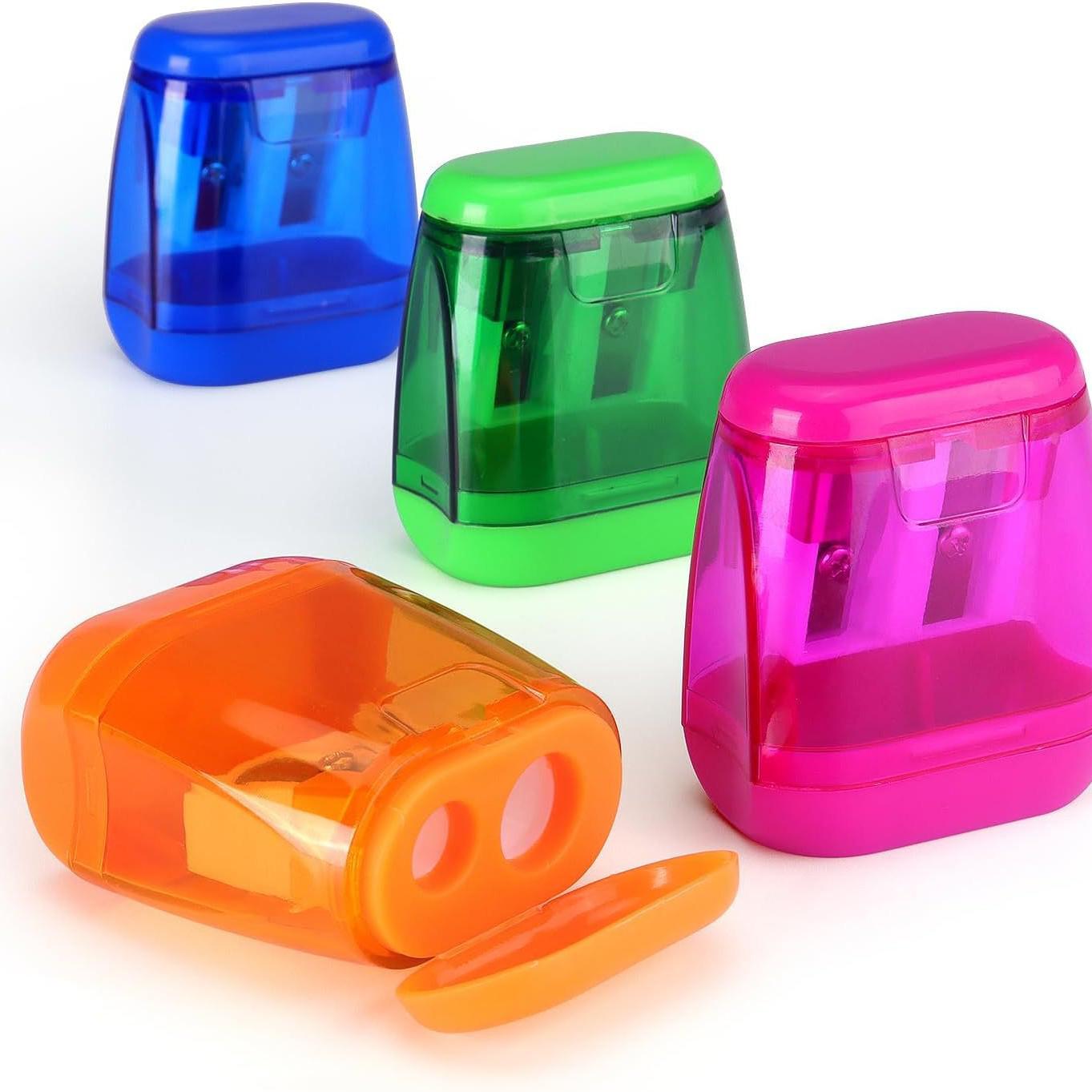 

Cross-border Double-Hole Pencil Sharpener with Transparent Plastic Lid - Cute and Eco-friendly for Kids