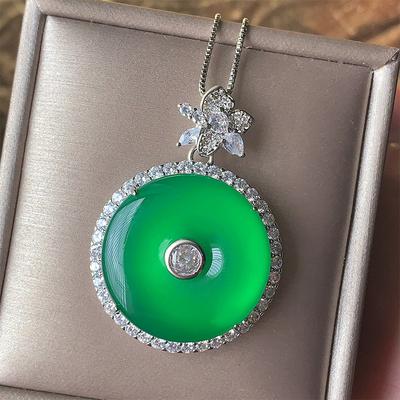 Jewelry Safety Buckle Hollow Pendant Chalcedony Necklace Birthday Gift Main Stone 25 * 25