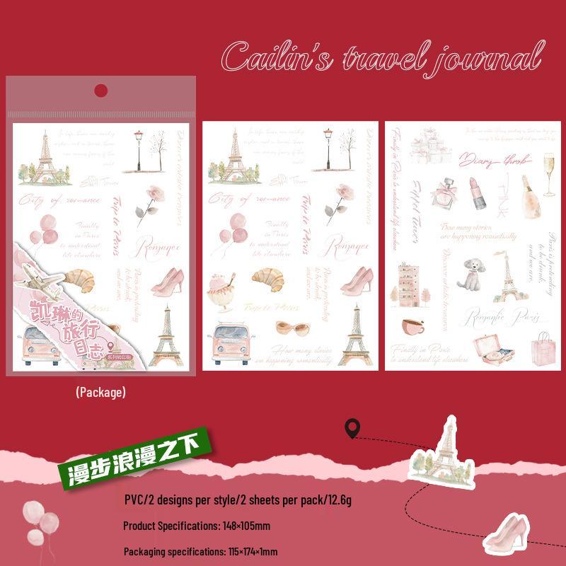 Ketchup Girl Heat Transfer Stickers: Kailin s Travelogue Series - 6 Designs (Choose 2 Sheets) PVC Removable Stickers