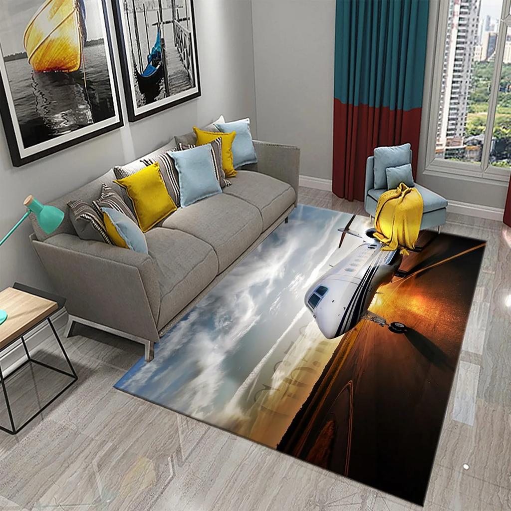Airplane Carpet Sky Sunset Scene Area Mat For Kitchen Bathroom Entrance Door Anti-Slip Absorbent Mat Teens Bedroom Home Decor