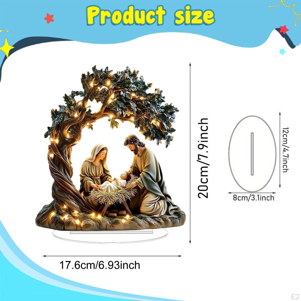 2D Jesus Birth Decor Acrylic Nativity Scene Artwork Rustic Desktop Ornament for Fireplace