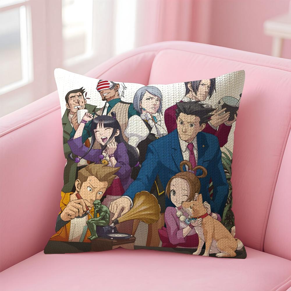 AAce AttorneyY Anime Cushion Cover Natural Linen Pillow Case DoubleSided Print Decorative Sofa Pillowcase Home Decor Gift