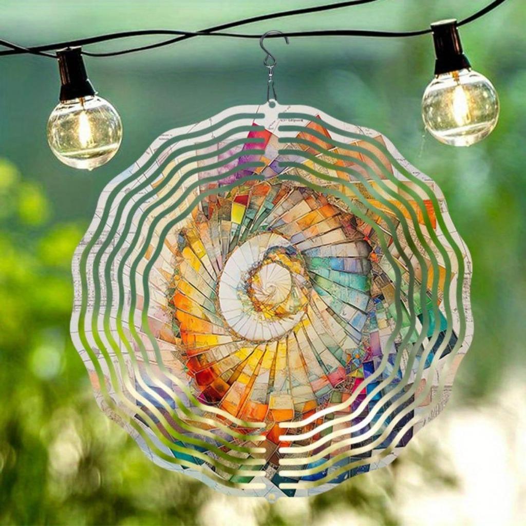 Metal Wind Chime with Colorful Swirl Mandala 3D Kinetic Outdoor Hanging Decor for Garden Patio Christmas Halloween Thanksgiving Housewarming Gift