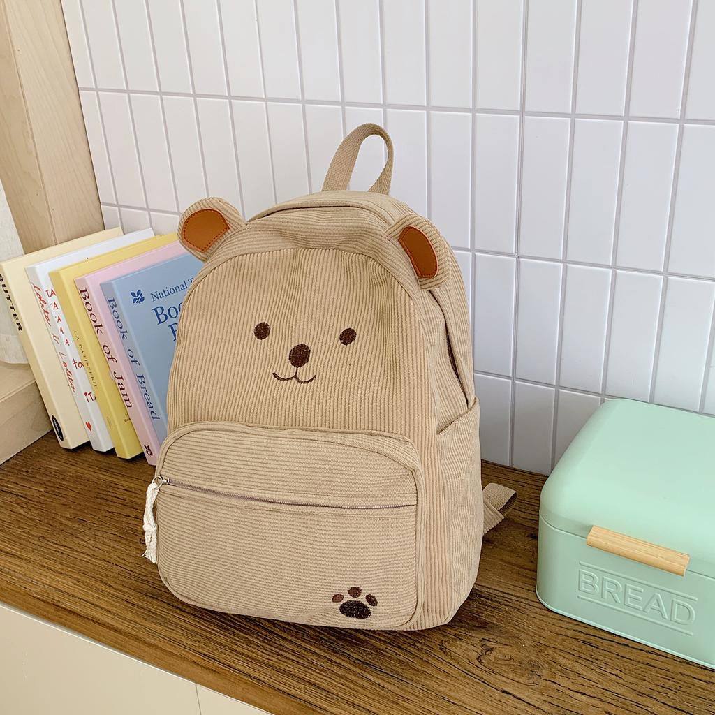 Schoolbag Autumn and Winter New Corduroy Backpack Cute Bear Student Schoolbag College Style Fashion Commuter Backpack