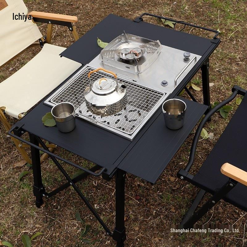 Mobile Egg Roll Multi-Functional Outdoor Aluminum Camping Table with Lifting Extension 