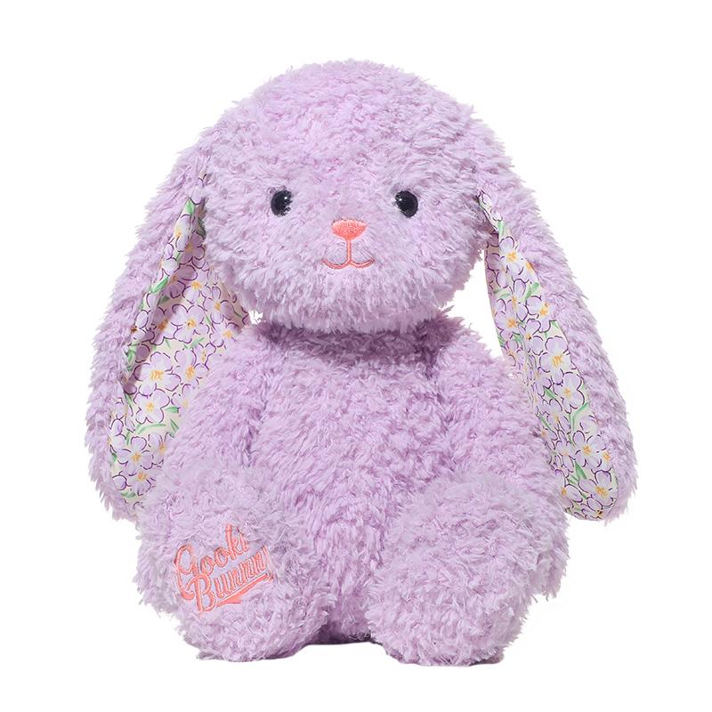Cartoon High Quality Floral Long-eared Rabbit Plush Doll Soft White Purple Green Bunny Plush Appease Toy Gift for Girls