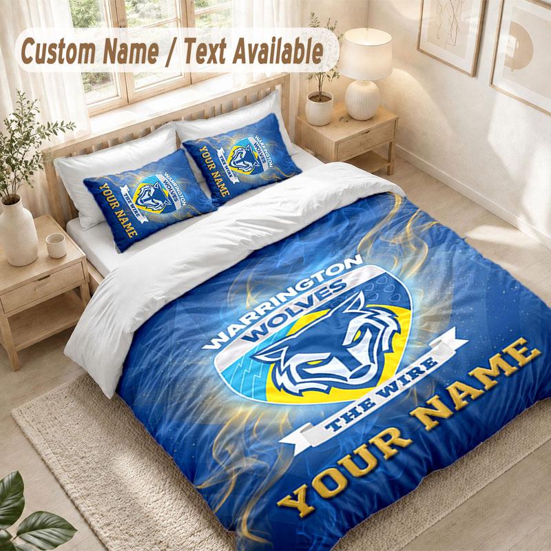 Custom Name Bedding Set 3 PiecesWarrington Wolves Print Duvet Cover + 2 Pillowcases Soft Bed Decor