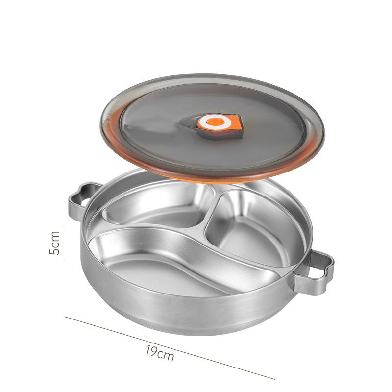 Bandeja de Jantar Dividida em Aço Inoxidável 304 com Tampa Lancheira Recipiente Prato de Comida para Refeitório Escolar 3 Compartimentos Bandeja Bento Talheres