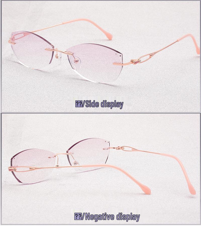 Women's Rimless Rhinestone Eyeglass Frames with Irregular Lenses - Anti-Blue Light & Myopia Reading Glasses