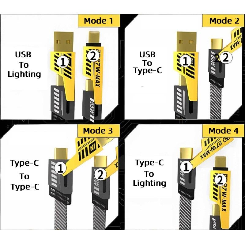 Handy Ladekabel 1M/3.28Ft 4-in-1 USB Universelles Schnellladekabel Lightning+Type C Ausgang für Android/Apple/Laptop/iPad