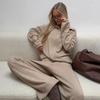 Women's Casual Knitted Sweater Suit Solid Color Top Trousers Two-piece Set