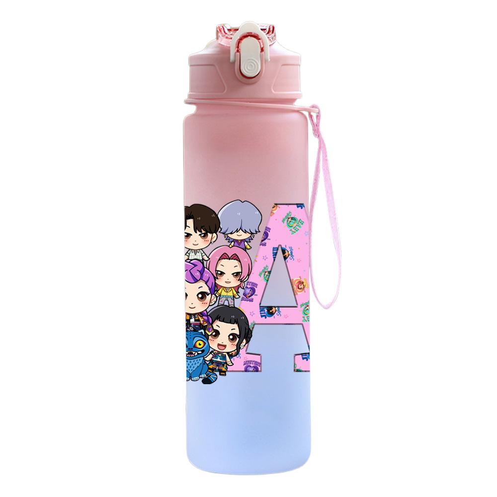 26 English Letter 750Ml Water Bottle K-Pop Demon Hunters Printed Large Capacity Drinking Cup Portable Outdoor Sports Water Cup Children Kid Gift