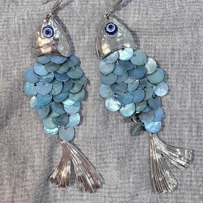 Exaggerated Round Scaly Tassel Fish Pendant Earrings Retro Personalized Jewelry For Women Gift