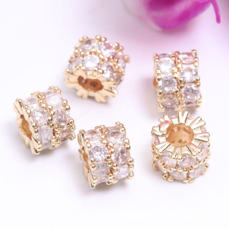 Copper-plated K gold color-retaining zircon double-layer Jinba spacer, large hole bead spacer, bucket bead wheel beaded bracelet accessories