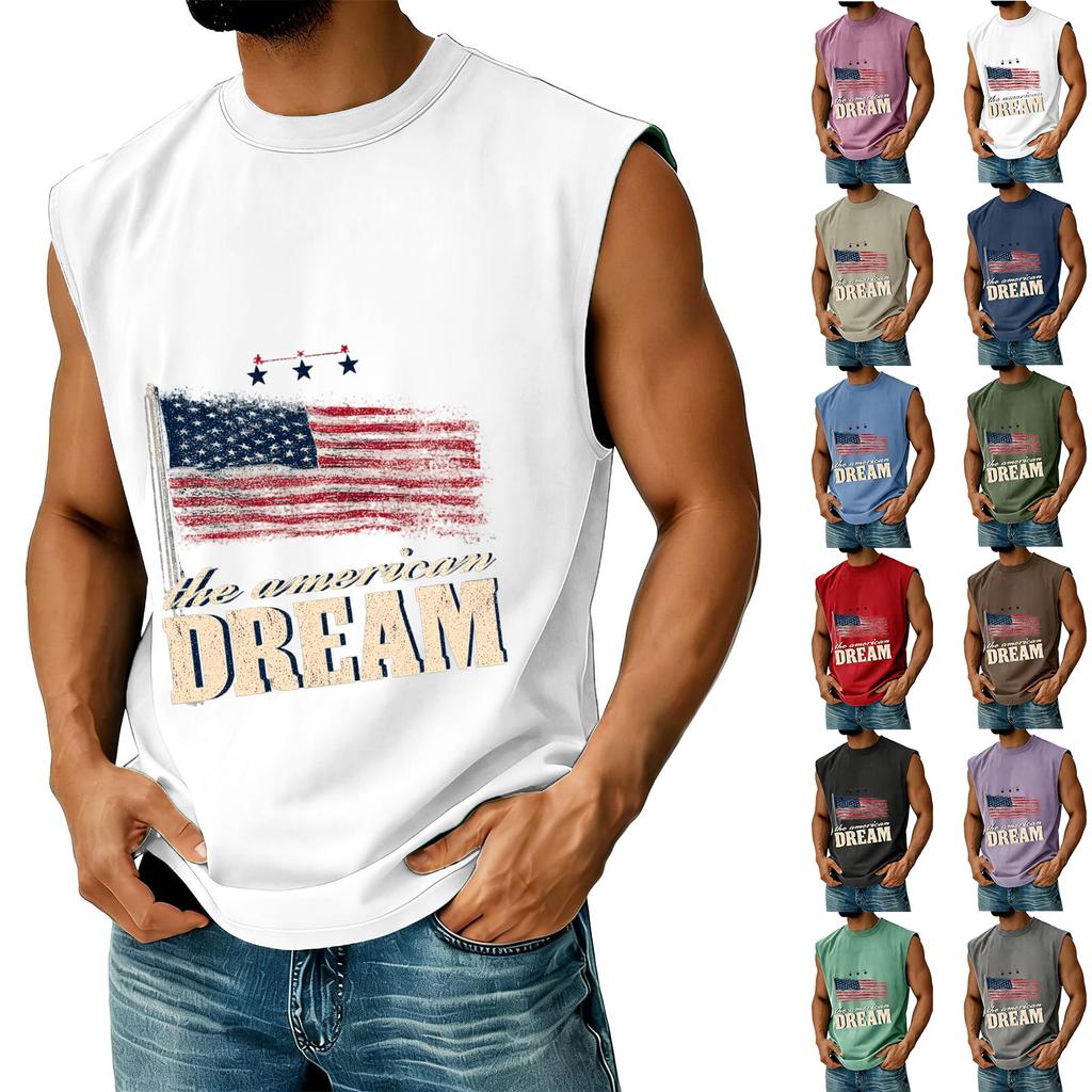 Men Sleeveless Muscle Tank Top Casual Athletic Vest Crew Neck Printed Graphic Loose Fit Summer Shirt for Outdoor Gym Workout