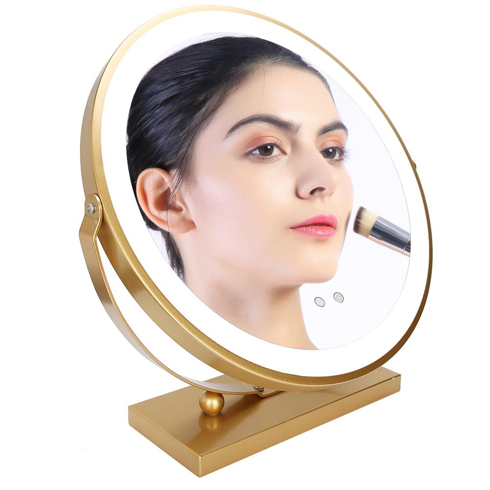LED Makeup Mirror Round Desktop 3 Color Adjustable Rotational Angle Makeup Mirror 100‑240VUS Plug