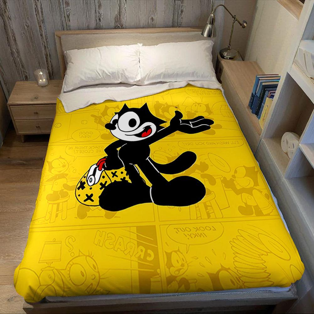 Vintage Felix The Cat Cartoon Flannel Blanket Warm Soft Halloween Christmas Couch Warm Cozy Decorative Decor Gift for All Season