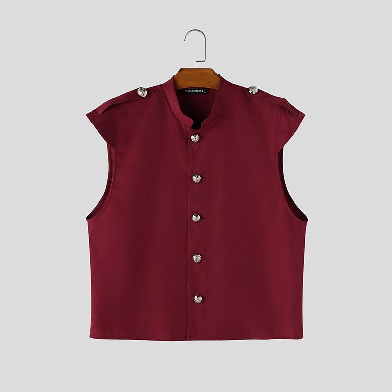 INCERUN Men Summer Sleeveless Buttons Casual Fitted Short Tank Tops Waistcoat