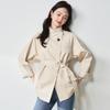 Autumn simple ROW style stand-up collar design sense simple casual commuting style long coat medium and long trench coat 075