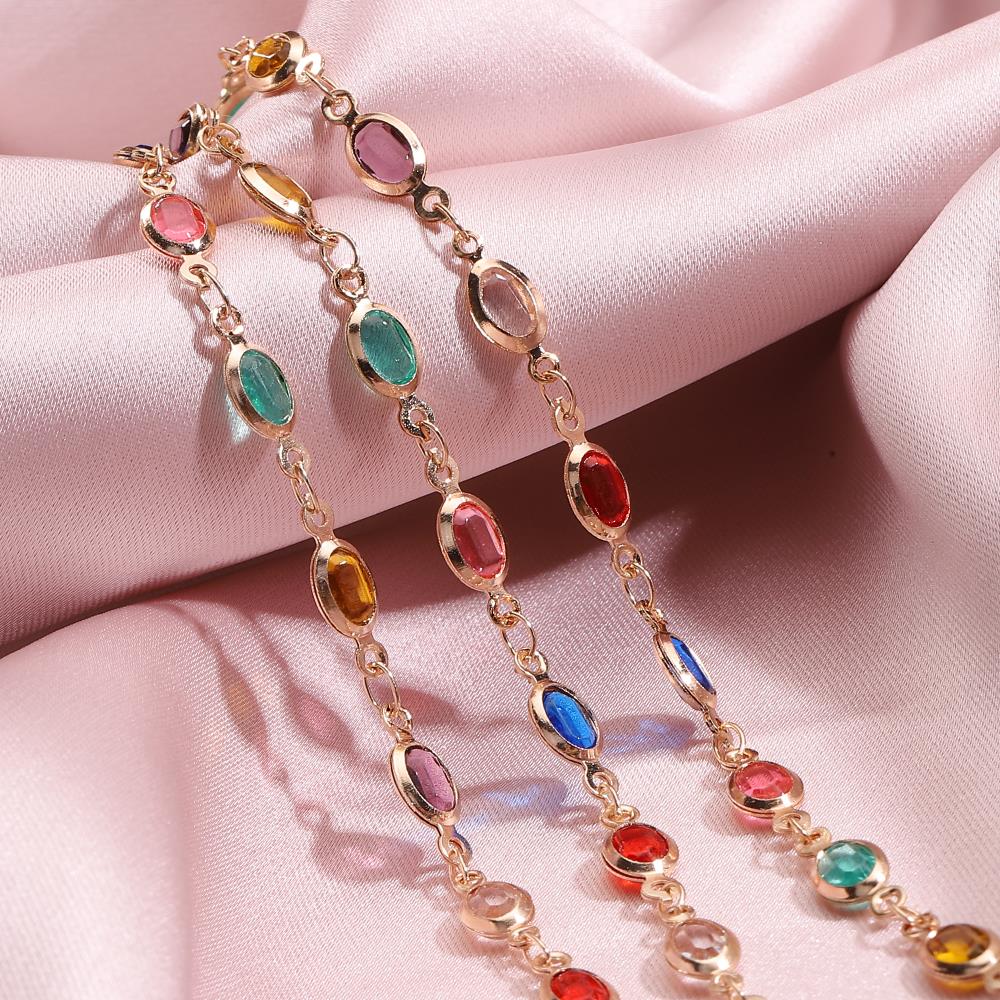 1Meter Crystal Bead Chain Colorful Love Heart Oval Glass Beads Copper Chains for Necklace Bracelet Jewelry Making DIY Supplies