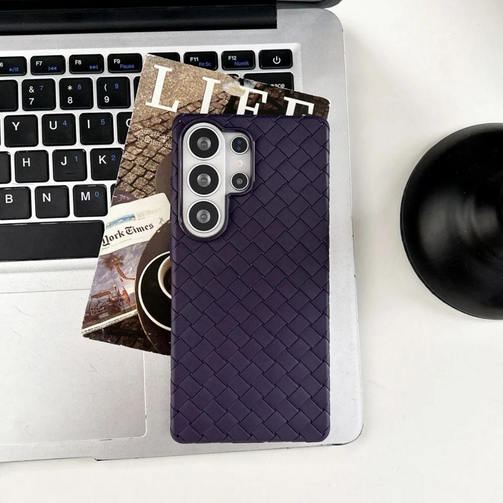 Luxury Woven Weave Pattern Leather Soft TPU Protective Phone Case for Samsung Galaxy S26 Ultra S25 Plus Shockproof Back Cover