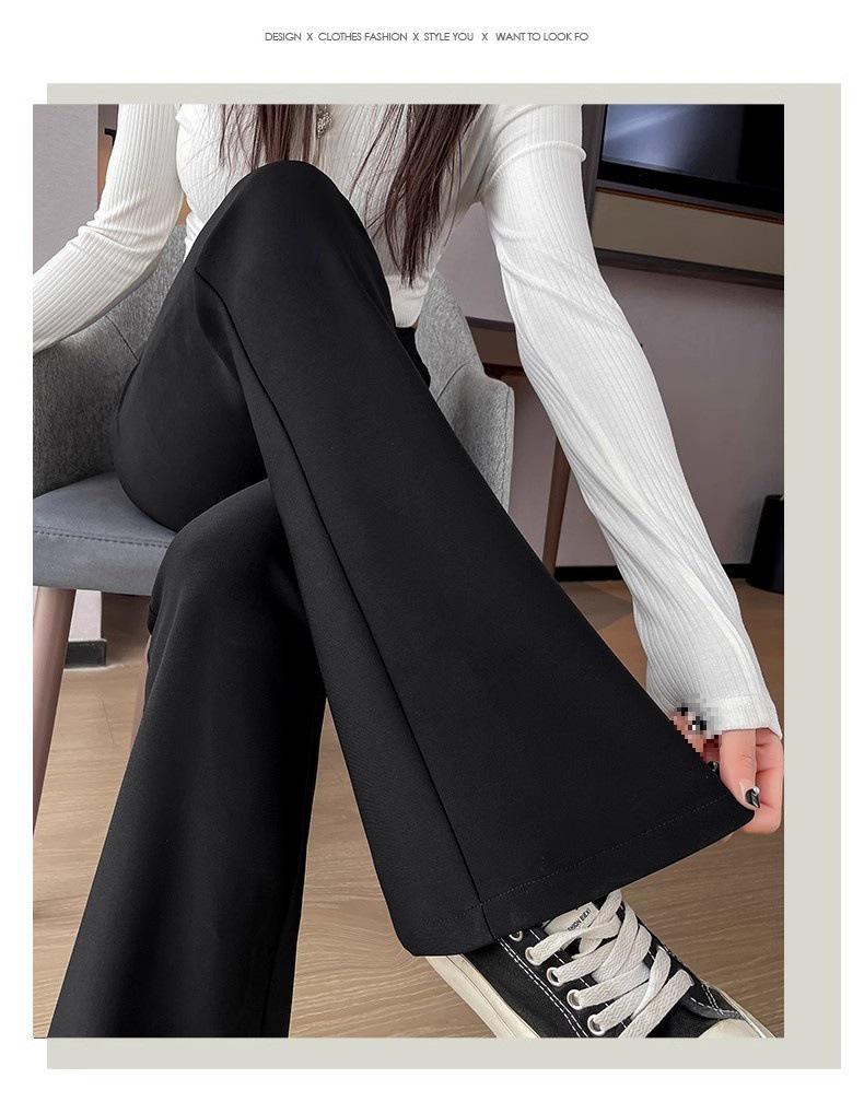 Women's High-Waisted Black Micro-Flared Pants - Slimming Elastic Fit for Spring and Autumn