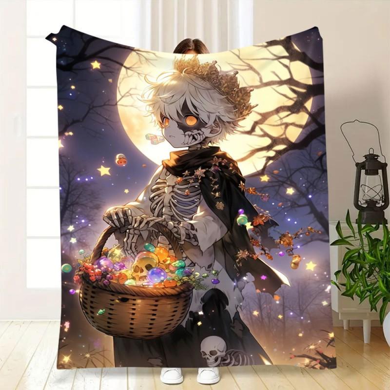 Soft Fleece Blanket With Halloween Digital Print Bed Sofa Nap Use Customizable Cartoon Geometric