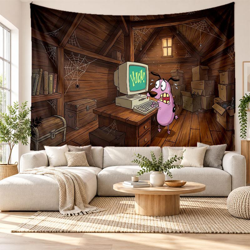 Courage the Cowardly Dog Wall Tapestry Home Decor Hanging Cloth Art Background Tapestry for Bedroom