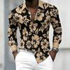 Herren Retro-Blumenprint Langarmhemd mit schwarzem Hintergrund, Hell