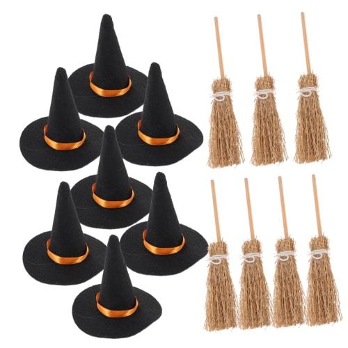 

CHILDWEET 7-Piece Set of Miniature Wizard Brushes, Halloween Wine Bottle Decorations, Wizard Hats, Halloween Mini Witch Hats, Felt Witch Hats, Miniatu