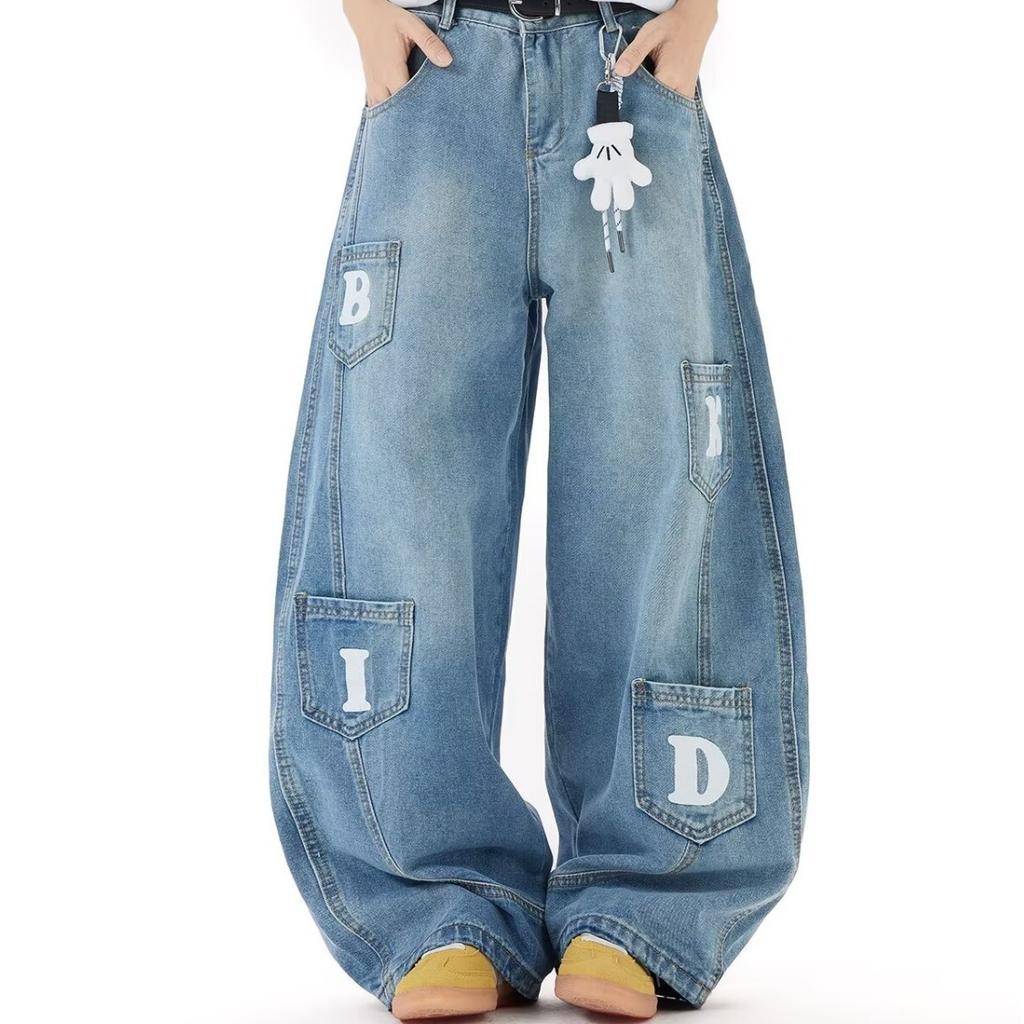 Men's Mid Rise Washed Cat Whisker Barrel Jeans Loose Wide Leg Denim Pants American Vintage High Street Y2K Casual Four Seasons Long Trousers