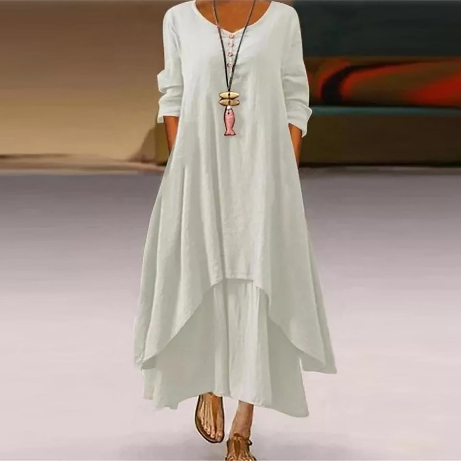

Женское хлопковое свободное платье-рубашка с пуговицами, повседневные свободные платья макси XL белый