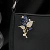 Blue Crystal Leaf Diamond Temperament Brooch, Light Luxury Niche Design Sense Suit Cheongsam Corsage Woman