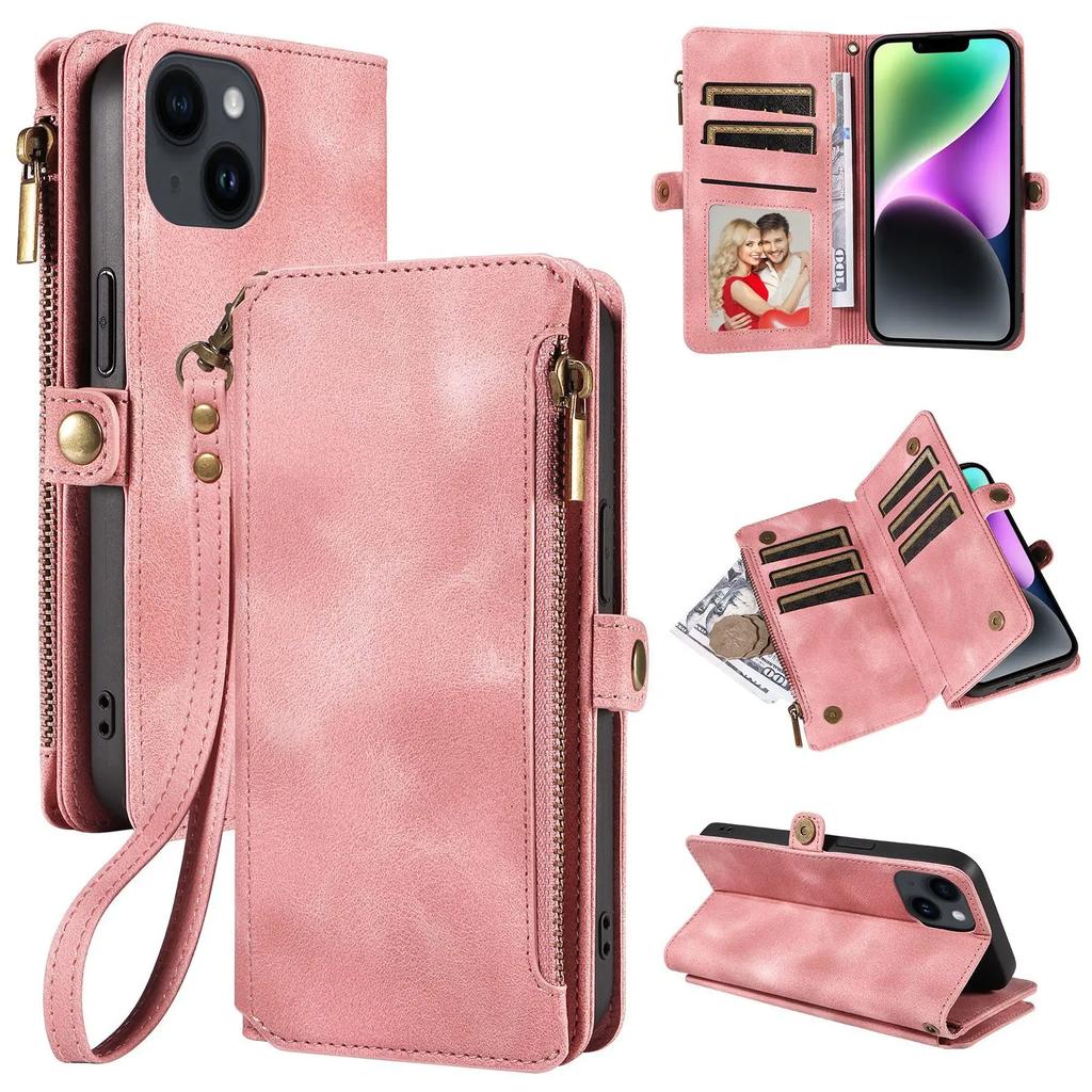 Reißverschluss Leder Geldbörse Handyhülle Für iPhone 16 Pro Max 15 14 Plus 13 Mini 12 11 XS XR Flip Cover Kartensteckplatz Halter Tasche RFID Hülle