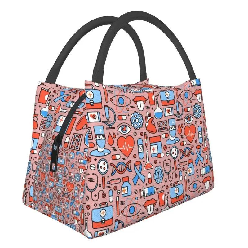 Pink Nurse Life Insulated Lunch Tote Bag for Women Nursing Print Portable Thermal Cooler Bento Box Work Travel Food Bags