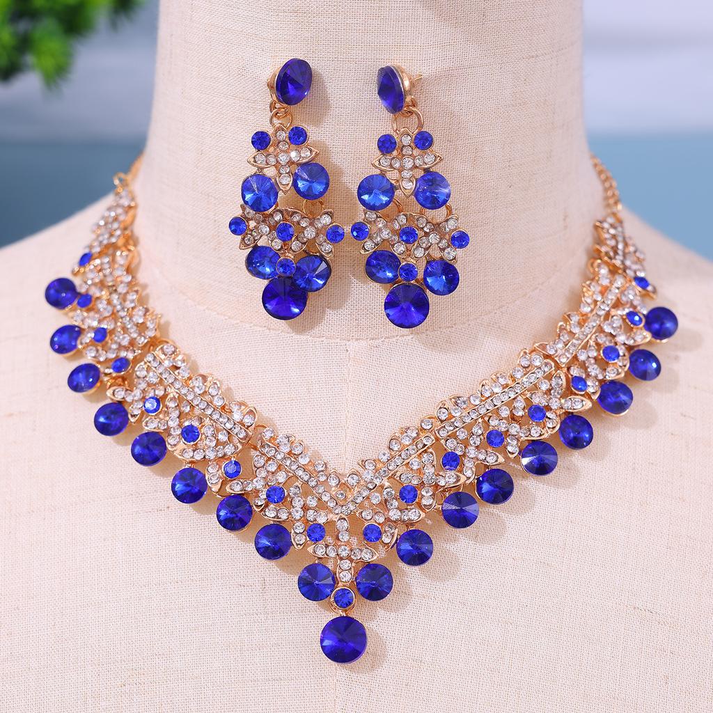 [Small batch customization] Cross-border exquisite bridal jewelry two-piece party dress wedding collarbone necklace earrings