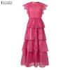 ZANZEA Rochie Casual Elegantă de Damă cu Patchwork din Dantelă, Decolteu Rotund, Fără Mâneci, cu Volane