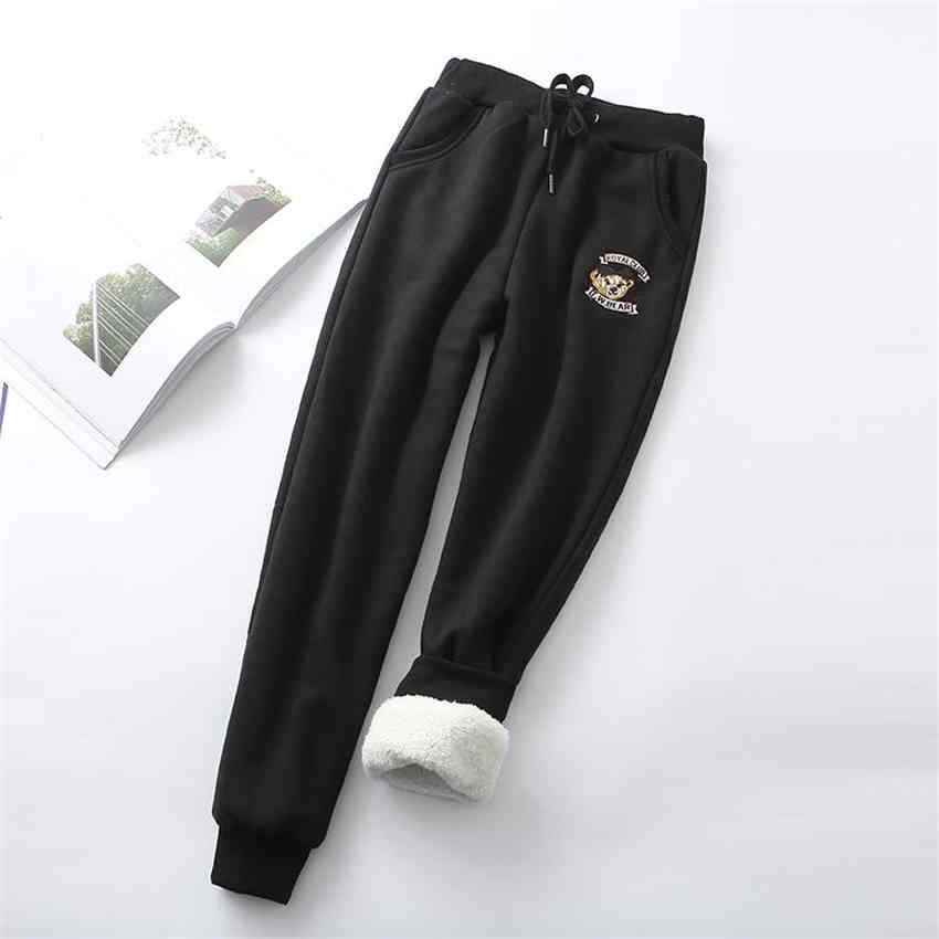 Women's Winter Velvet Casual Pants Plus Size Thicken Sweatpants Bear Embroidery Trousers