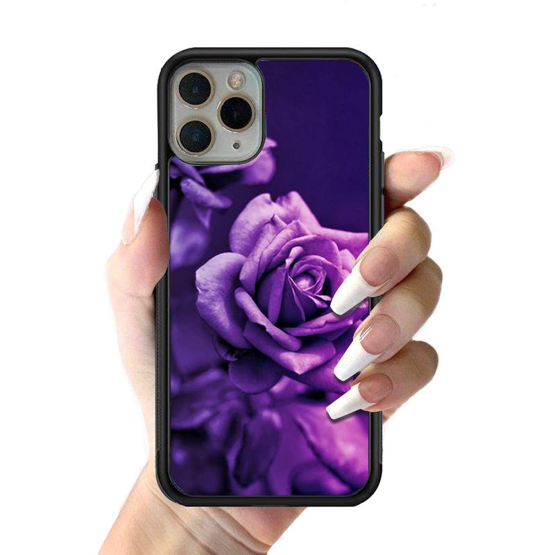 Aesthetics Purple Rose Phone Case Silicone PC+TPU Case for iPhone 11 12 13 Pro Max 8 7 6 Plus X SE XR Hard Fundas