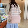 Nylon Plaid Backpack Women's Fashionable Casual School Bag Lightweight Travel Rucksack with Multiple Pockets