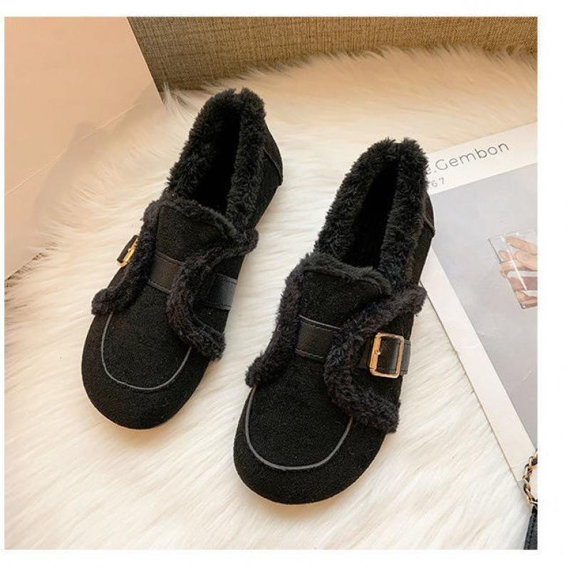 

Обувь Doudou с одной педалью, женская, осенне-зимняя, новая, обувь Mao Mao, супермягкая, нескользящая, верхняя одежда, теплая, универсальная, зимняя, хлопковая обувь с плоской подошвой 40 чёрный