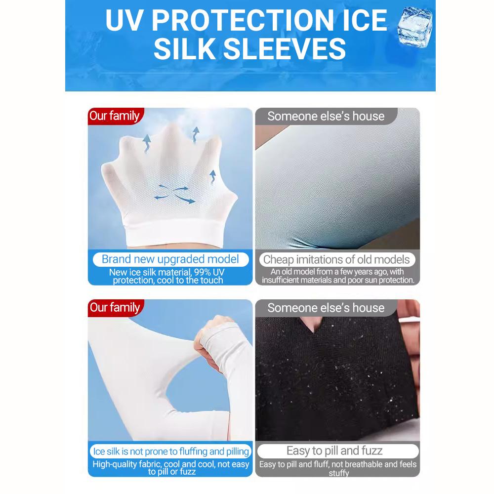 1Pair Summer Ice Silk Long Sleeve Sun Protection Athletic Gloves Driving Sleeves Fishnet Sun Protection UV Elastic Arm Protection