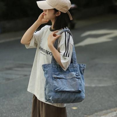 Große Denim-Tragetasche mit großer Kapazität, tragbar, elegant, All-in-One, lässig, Schulter, Reisender, Reise, multifunktional, neu
