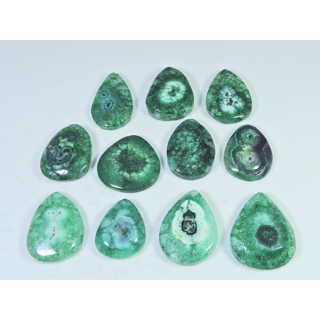 240Cts.Color Enhanced Green Solar Cab Agate Pear Loose Gemstone 11Pcs Lot C-2145